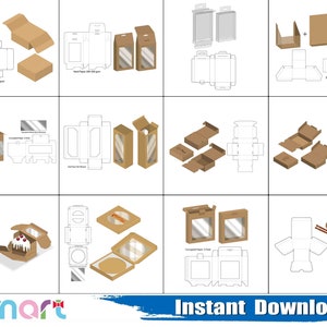 Caixa de comida Svg, caixa de bolo Svg, pacote de modelo de caixa Svg, caixa de pizza svg, png, dxf, eps, estêncil, arquivo de corte, silhueta, Cricut