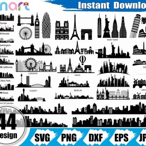 Landmarks Svg Bundle,American cities Building svg Landmarks clipart vector svg png dxf eps stencil cut file for silhouette cricut vinyl file