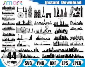 Landmarks Svg Bundle,American cities Building svg Landmarks clipart vector svg png dxf eps stencil cut file for silhouette cricut vinyl file