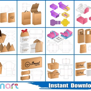 Box Template Svg Bundle, Drawer Box svg, Tote bag svg, Paper Bag svg, png, dxf, eps, stencil, file di taglio, per la silhouette Cameo, Cricut