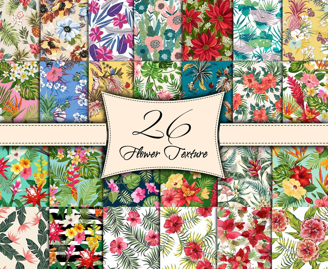 Floral Pattern Digital Paper: Seamless Flower Textures (26 JPEG, 12x12 ...