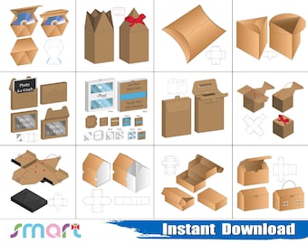 Shirt Box Svg, CD Box Svg, Box Template Svg Bundle, Drawer Box svg, Paper Bag svg, png, dxf, eps, stencil, silhouette, Cricut, cut file