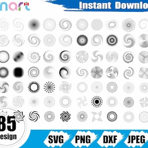 Paquete de archivos SVG con patrón de puntos en espiral, remolino de ilusión óptica SVG, patrón geométrico, imágenes prediseñadas vectoriales PNG y DXF de puntos en espiral para Silhouette y Cricut.