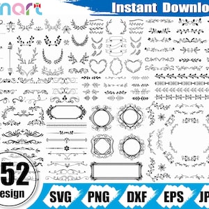 Blatt Trennzeichen svg Bündel, Blatt Rahmen svg, Blattkranz svg, Blattrand svg, Herzgirlande svg Clipart Vektor Png dxf geschnitten Datei Silhouette Cricut