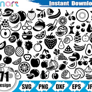 Fruits Svg Bundle, fraise svg, svg ananas, fruits clipart vectoriel svg png dxf eps pochoir coupé fichier pour fichier vinyle cricut camée silhouette