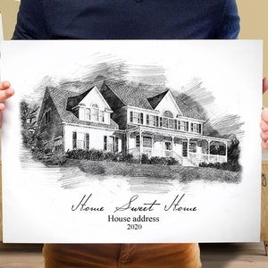 Custom Pencil Sketch House Portrait, Pencil Sketch House Painting, Peronalized Home Drawing, Hand drawn house,Personalized Housewarming Gift