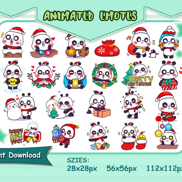 Emote animée Panda de Noël, Emotes Twitch Panda de Noël, Emotes Discord, Pack Emote, Emotes streamers et joueurs, Emote Gif de Noël