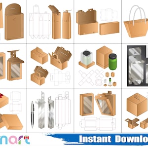 Caja de accesorios para el cabello SVG, Caja de pluma Svg, Paquete de plantilla de caja SVG, Bolsa de papel svg, png, dxf, eps, plantilla, archivo cortado, silueta, Cricut