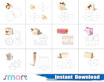 Candy Box Svg, Heart shaped Box Svg, Box Template Svg Bundle, Polygon Box svg, png, dxf, eps, stencil, cut file, silhouette, Cricut