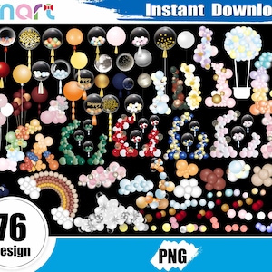 Colorful Balloon Clipart: 76 PNG Files (Digital Download)