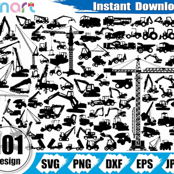 Excavator SVG Bundle,construction machinery svg,Trucks svg,Digger vehicle clipart vector svg png dxf eps cut file silhouette cricut vinyl