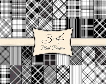 Black and White Plaid Seamless Pattern, Buffalo Plaid Background, Black and White Plaid Digital Papers, Black and White Plaid Texture