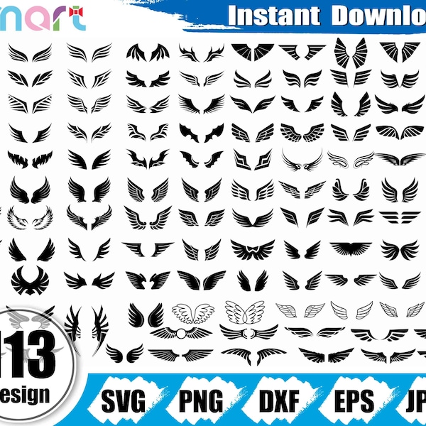 Angel Wings Svg Bundle,Wings svg,Angel Wings Feather clipart vector png dxf stencil cut file for Cameo silhouette cricut vinyl logo outline