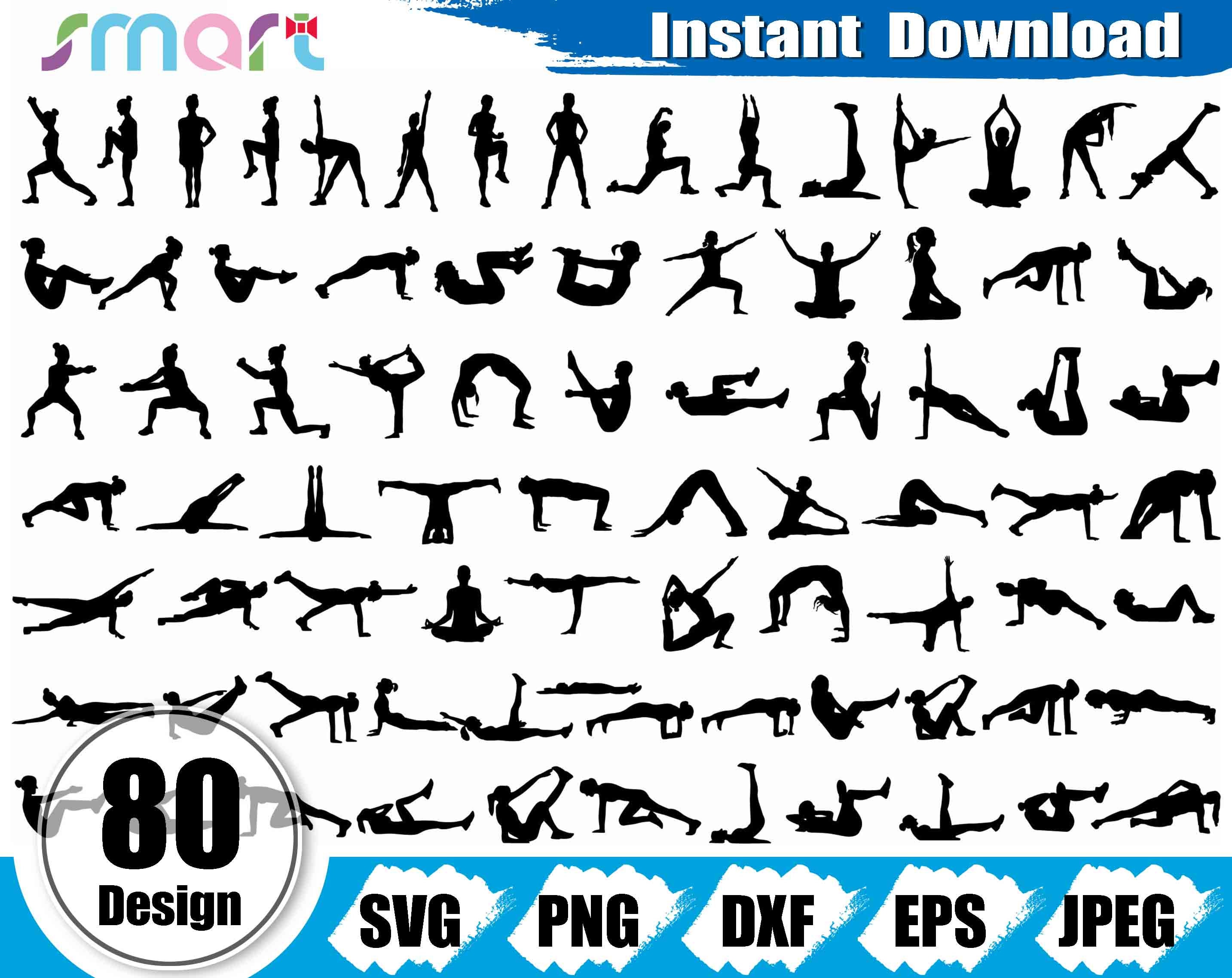 Yoga svg Bundle,Yoga pose svg,Mediation svg,Fitness svg,Yoga clipart vector png dxf eps stencil cut file for Cameo silhouette cricut vinyl
