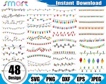 Christmas Lights Svg Bundle,String Christmas Lights svg,Holiday Lights svg clipart vector png dxf stencil cut file silhouette cricut vinyl