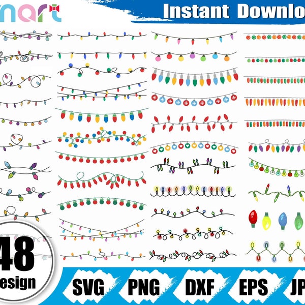 Christmas Lights Svg Bundle,String Christmas Lights svg,Holiday Lights svg clipart vector png dxf stencil cut file silhouette cricut vinyl