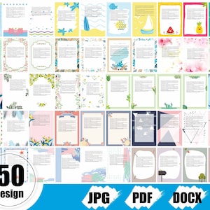 Fondo de papel de carta de verano, documento de antecedentes de invitación, archivo PDF de Word, editable y modificable