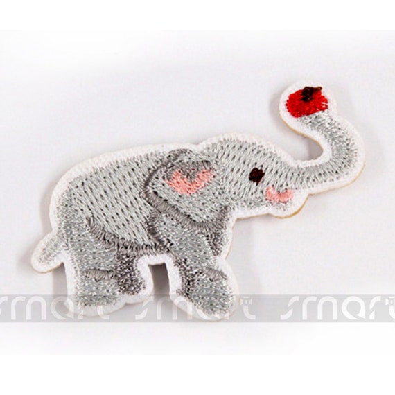 1PC~SATIN FABRIC ELEPHANT~EMBROIDERED IRON ON APPLIQUE
