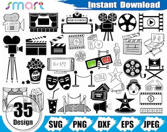 Cinema Svg Bundle,Filmstrip svg,Film svg,Movie svg,Cinema Film clipart vector png dxf eps stencil cut file for Cameo silhouette cricut vinyl
