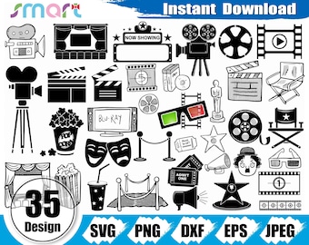 Cinéma Svg Bundle, Film svg, Film svg, Film svg, Cinéma Film clipart vecteur png dxf eps pochoir coupe fichier pour camée silhouette cricut vinyle