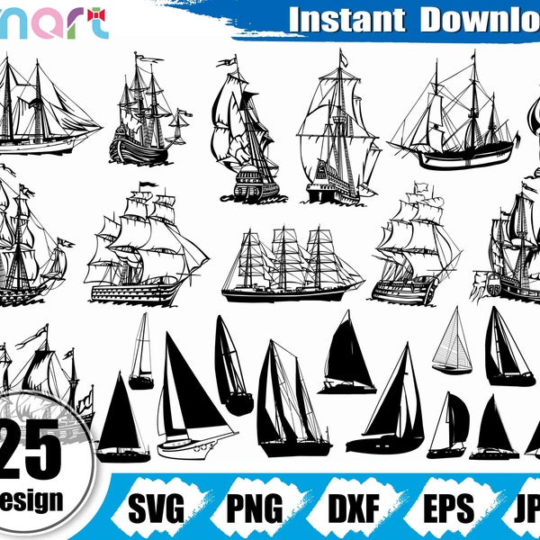 Sailboat Svg Bundle,Nautical SVG,Ship SVG,Vessel SVG,Old Ship svg vector clipart png dxf eps stencil cut file Cameo silhouette cricut vinyl