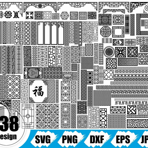 Chinese Panel Collection Svg, Decorative Panel Svg,  Laser Cut Stencil, Laser Cutting Files, cnc vector png dxf cut file silhouette cricut