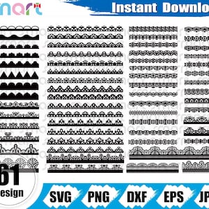 Pacchetto di bordi in formato SVG, bordi in pizzo in formato SVG, cornici in pizzo in formato SVG, cornici per inviti in formato SVG, file di taglio in formato PNG con clipart vettoriali di bordi in pizzo, silhouette in formato Cricut