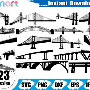 Bridge Svg Bundle, Bridge Clipart, overpass svg, viaduct svg, Bridge vector, Bridge cut file, png dxf eps stencil  silhouette cricut vinyl