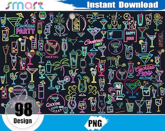 Clipart de cóctel de neón: Gráficos PNG de los 80 (Descarga digital)
