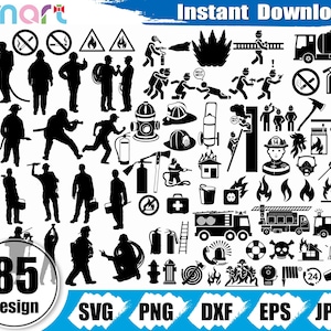 Firefighter svg Bundle,Fireman SVG,Firetruck svg,Flame Fire svg clipart vector png dxf eps stencil cut file Cameo silhouette cricut vinyl