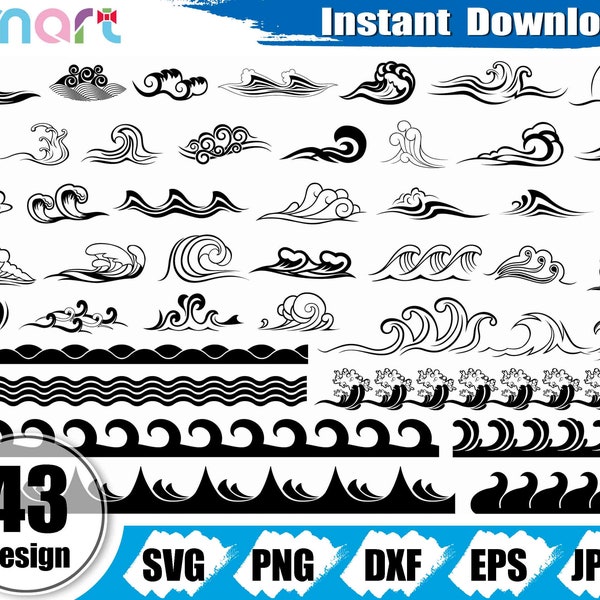 Wave Svg Bundle,Beach svg,Ocean wave svg,sea wave svg clipart vector svg png dxf eps stencil cut file for Cameo silhouette cricut vinyl file