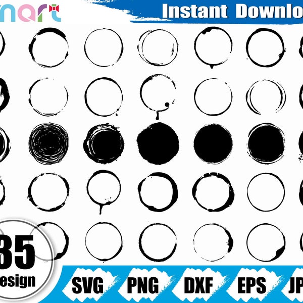 Paint Circle Svg Bundle,Paint Brush svg,Paint ring svg,Coffee Circle svg clipart vector png dxf stencil cut file for silhouette cricut vinyl