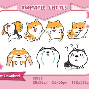 Emote de chien animée, Emotes Twitch, Discord Emotes, Pack d'emotes, Emotes animées de chien Shiba, Streamers et Gamers Emotes, Husky Gif Emote