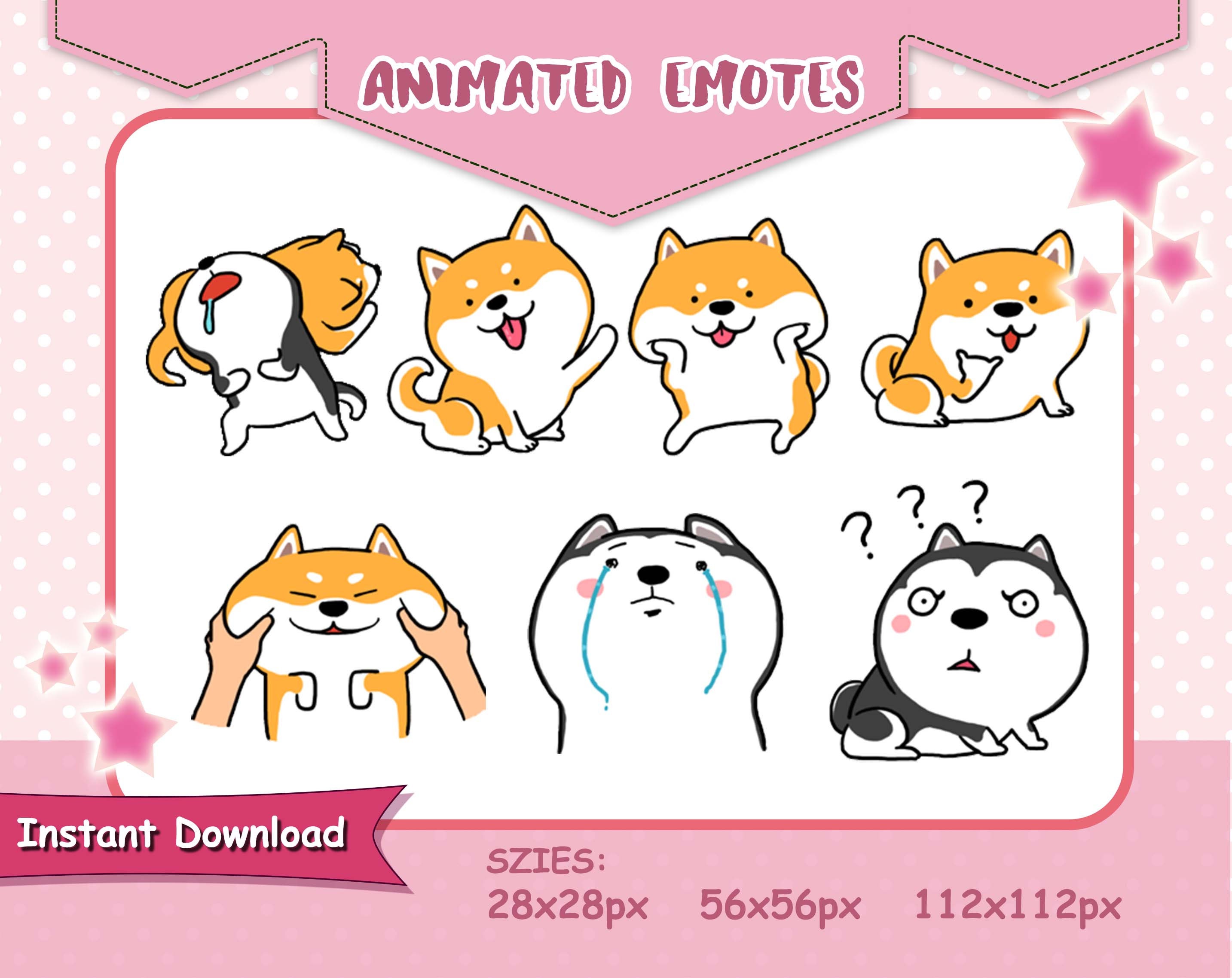 Animated Shiba & Husky Dog Emotes: Twitch/Discord Streamer Pack (Digital Download)