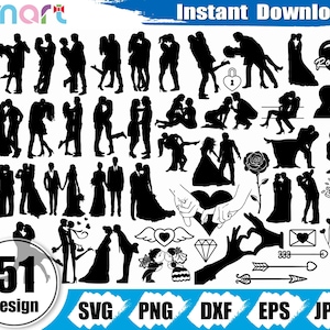 Couple svg Bundle,Lovers svg,Wedding Couple svg,Heart Kiss svg clipart vector png dxf eps stencil cut file for Cameo silhouette cricut vinyl