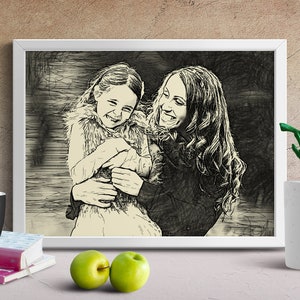 Custom Charcoal Family Portrait: Personalized Pencil Sketch (Digital Download)