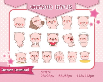Cute Pig Animated Emote, Pink Pig Discord Emotes, Pig Twitch Emotes, Pig Emote pack, Pig Gif Emote, Pig Gif File, Pig Face Emote