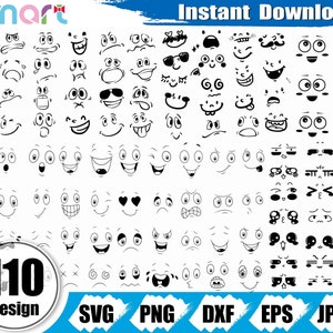 Niedliches Gesicht SVG Bundle, Emoji svg, Emoticon svg, weinendes Gesicht svg, Emoji Clipart Vektor png dxf eps Schablone geschnitten Datei für Silhouette Cricut vinyl