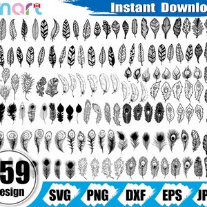 Feather Svg Bundle,Peacock Feather svg,Boho svg,Feather clipart vector png dxf eps stencil cut file for Cameo silhouette cricut vinyl file