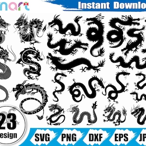 Chinese Dragon svg Bundle,Dragon tattoo svg,Chinese Dragon clipart vector svg png dxf eps stencil cut file for Cameo silhouette cricut vinyl