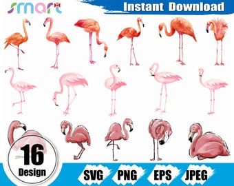 Flamingo Svg Bundle,Bird svg,Hand painted watercolor Flamingo svg clipart vector png eps jpeg stencil file Instant download print file