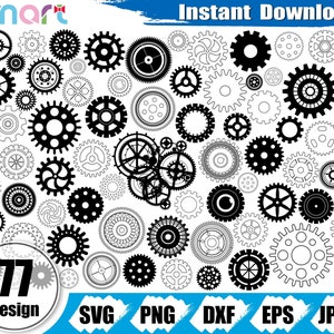 Gears SVG-bundel, Steampunk svg, tandwielen svg, Gears clipart vector svg png dxf eps stencil gesneden bestand voor cameo silhouette cricut vinylbestand