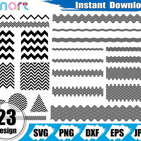 Wavy Line Svg Bundle,Zigzag line svg,squiggly wavy svg frame border clipart vector png dxf eps stencil cut file for silhouette cricut vinyl