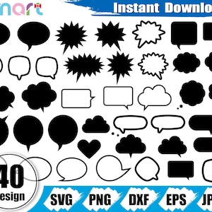 Speech Bubble SVG Bundle,Comic Bubbles Svg,Speech Bubble clipart vettoriale png dxf eps file di taglio stencil per file in vinile cricut Cameo silhouette