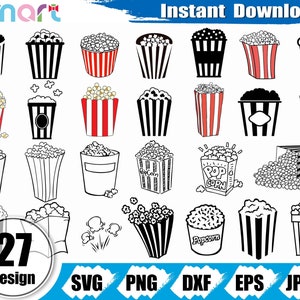 Popcorn Svg Bundle,Food svg,Movie svg,Cinema Svg,Popcorn clipart vector png dxf eps stencil cut file for Cameo silhouette cricut vinyl file