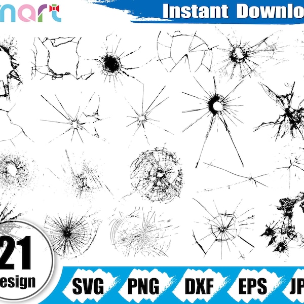 Cracked Glass Svg Bundle,Broken glass svg,Cracked glass clipart vector svg png dxf eps stencil cut file for Cameo silhouette cricut vinyl