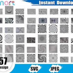錯視 SVG バンドル、錯視パターン、催眠スパイラル SVG、渦巻き SVG、幾何学模様、錯視クリップアート jpeg