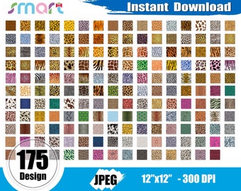 Animal Skin Textures Digital Paper: Leopard, Tiger, Giraffe, Snake (JPEG)