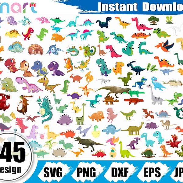 Cute Dinosaur svg Bundle,Tyrannosaurus Rex Triceratops svg,Baby Dinosaur clipart vector png dxf eps stencil cut file silhouette cricut vinyl