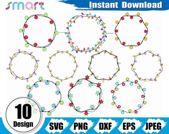 Christmas Lights Wreath Svg Bundle,String Christmas Lights svg,Holiday Lights svg clipart vector png dxf stencil cut file silhouette cricut